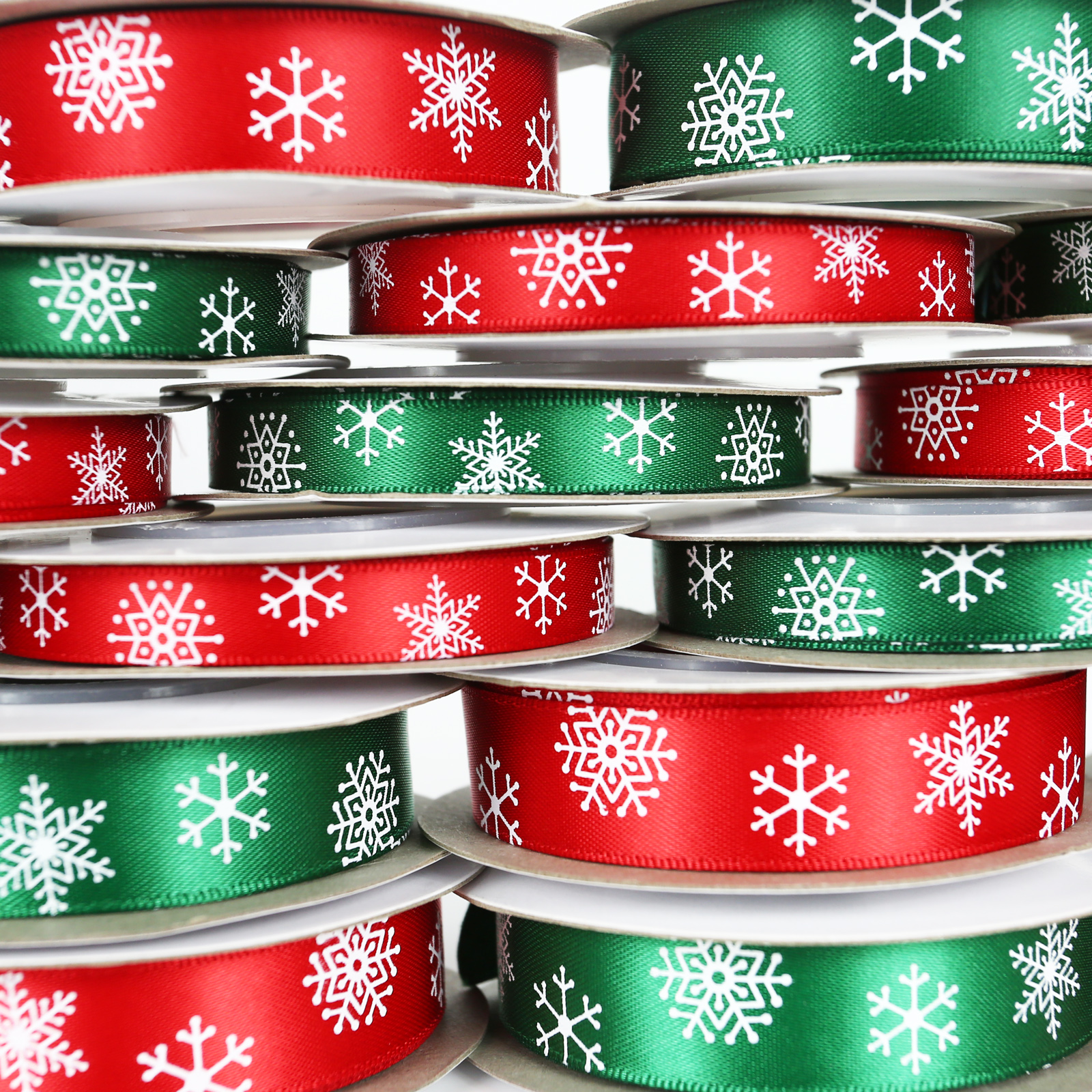 10m Reel Satin Christmas Snowflake & Merry Christmas Ribbon - 10mm ...